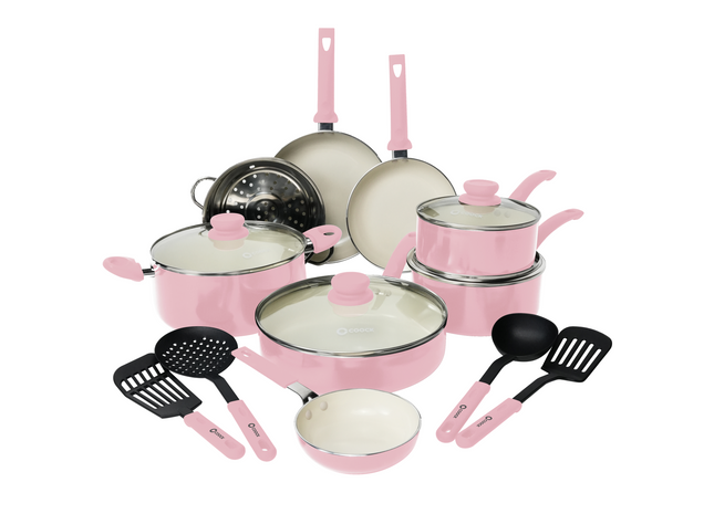 COOCK – 19-teiliges Pfannenset – Rosa/Weiß