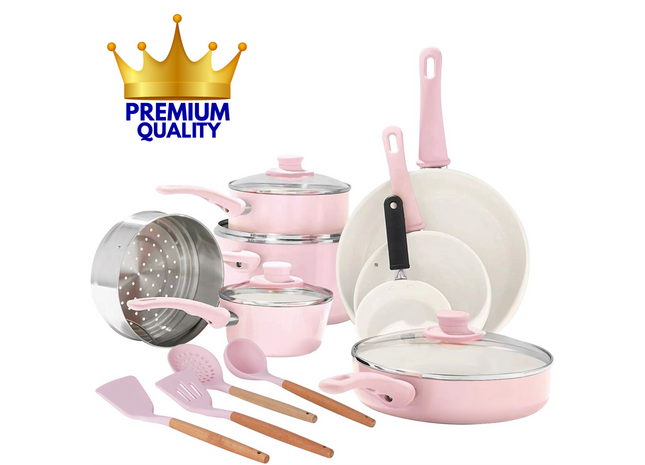 COOCK – 19-teiliges Pfannenset – Rosa/Weiß