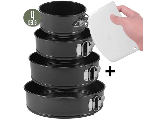 4-teiliges Set runder Springformen – Runde Backform – Kuchenform – Antihaft-Backform – Größen 12 bis 28 cm – inkl. Teigschaber