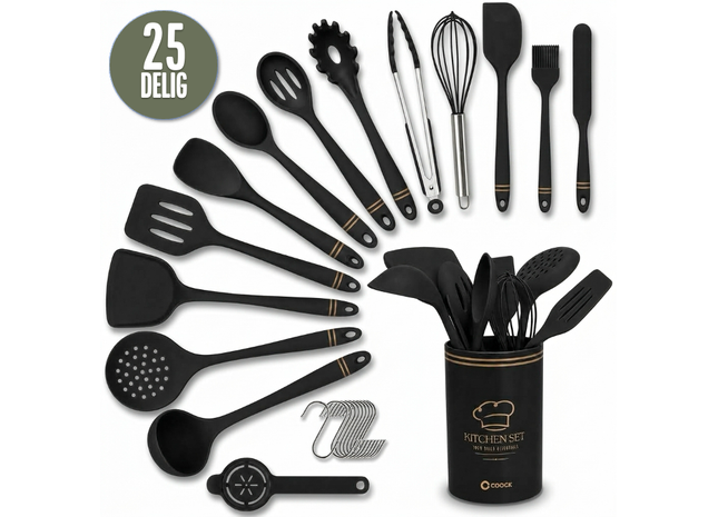 26-teiliges XL-Küchenutensilien-Set mit Halter – Rosa