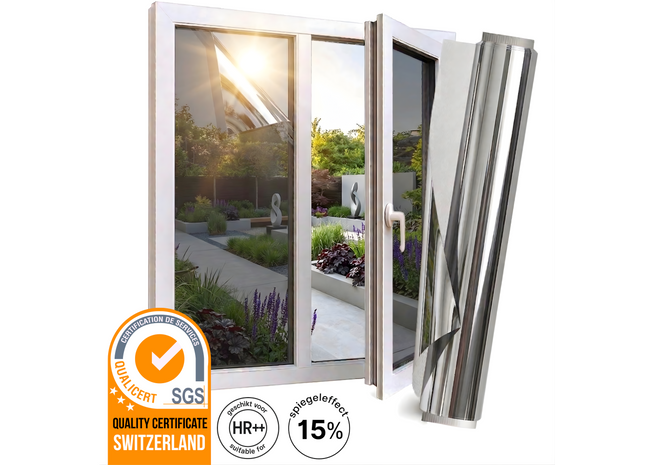 Isolierende und sonnenbeständige HR+ Fensterfolie mit Spiegeleffekt – Silber