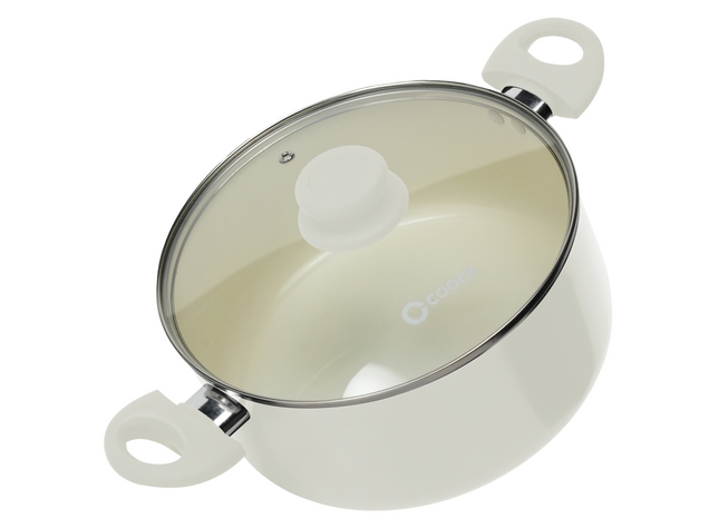 5000-ml-Kochtopf – Spezielle Antihaftbeschichtung – Ergonomische Kaltgriffe – Recyceltes Aluminium – Weiß