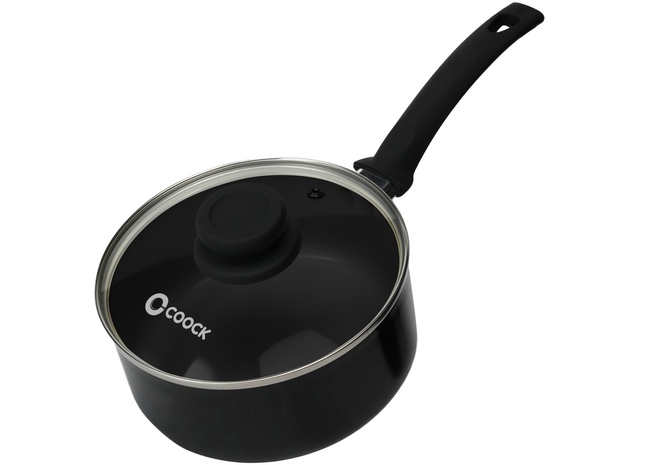 Induktionsgeeigneter Topf mit Deckel – 2500 ml – Spezielle Antihaftbeschichtung – Topf mit ergonomischen Kaltgriffen – Recyceltes Aluminium – Schwarz
