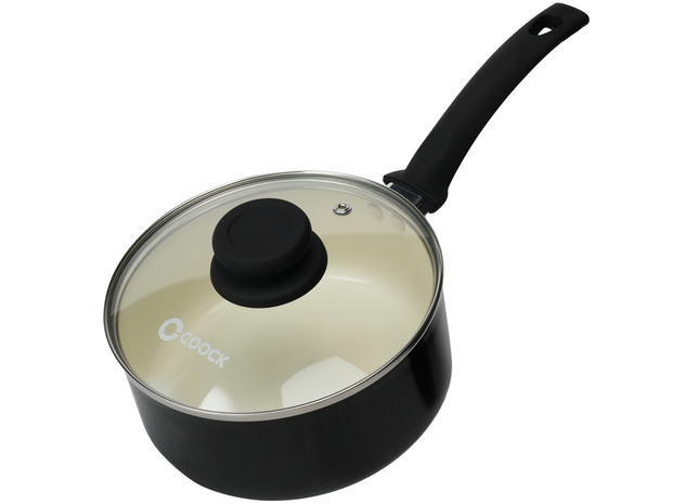 Induktionsgeeigneter Topf mit Deckel – 2500 ml – Spezielle Antihaftbeschichtung – Topf mit ergonomischen Kaltgriffen – Recyceltes Aluminium – Schwarz/Weiß
