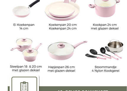 COOCK – 19-teiliges Pfannenset – Rosa/Weiß