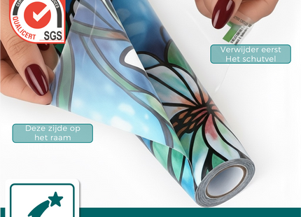 Isolierende und sonnenbeständige statische Fensterfolie HR++ - Blendschutz - Buntglas-Orchidee 