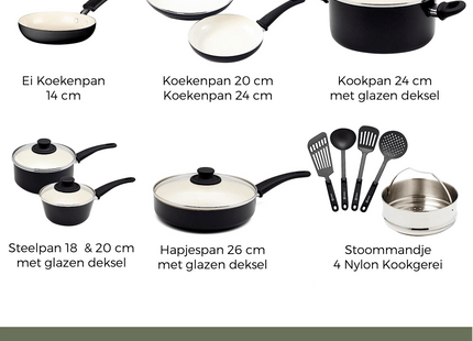 COOCK – 19-teiliges Pfannenset – Schwarz/Weiß