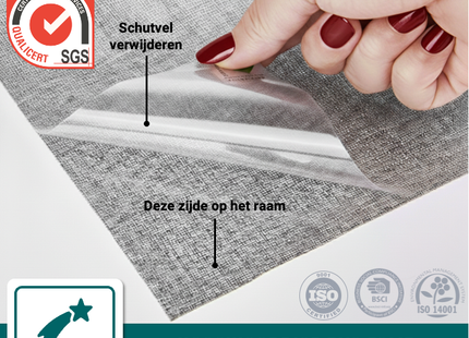 Isolierende und sonnenbeständige statische Fensterfolie HR++ – Blendschutz – Leinenoptik – Grau 
