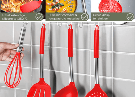 26-teiliges XL-Küchenutensilien-Set mit Halter – Rot