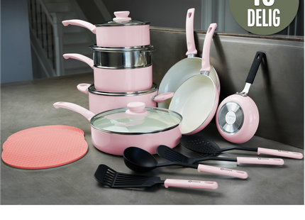 COOCK – 19-teiliges Pfannenset – Rosa/Weiß