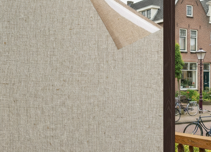 Isolierende und sonnenbeständige statische Fensterfolie HR++ – Blendschutz – Leinenoptik – Kaffee 