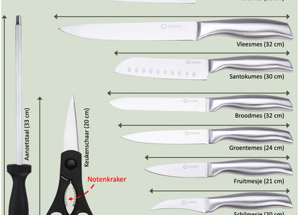 Stilvolles Messerset mit Messerblock und kostenlosem Schneidebrett – Edelstahl