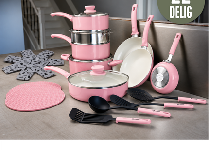 COOCK – 19-teiliges Pfannenset – Rosa/Weiß