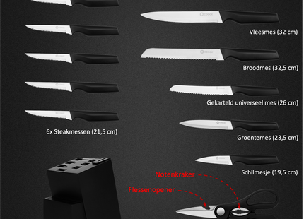 Stilvolles Messerset mit Block und kostenlosem Schneidebrett – Edelstahl/Rohling