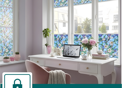 Isolierende und sonnenbeständige statische Fensterfolie HR++ - Blendschutz - Buntglas-Orchidee 