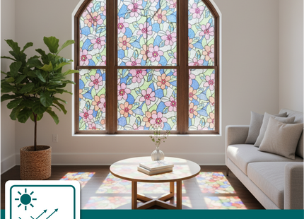 Isolierende und sonnenbeständige statische Fensterfolie HR++ – Blendschutz – Blumenmuster 