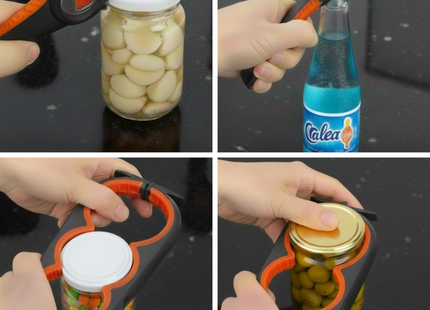 Allzwecköffner – Multifunktionsöffner – 7-in-1-Glasöffner – Küchenhelfer – Flaschenöffner – XL-Hilfe für Senioren – Schwarz/Rot