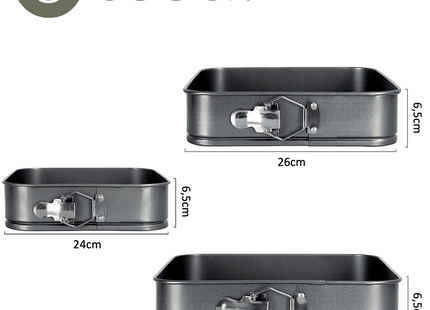 3-teiliges Springform-Set, quadratisch mit Antihaftbeschichtung – 24 bis 28 cm Durchmesser – Kuchenform inkl. Teigschaber und E-Book