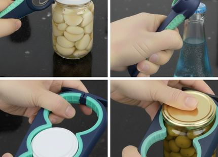 Allzwecköffner – Multifunktionsöffner – 7-in-1-Glasöffner – Küchenhelfer – Flaschenöffner – XL-Hilfe für Senioren – Blau