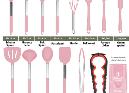 26-teiliges XL-Küchenutensilien-Set mit Halter – Rosa