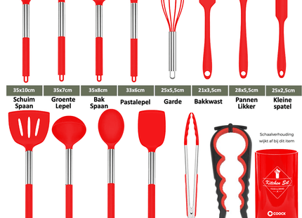 26-teiliges XL-Küchenutensilien-Set mit Halter – Rot