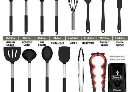 26-teiliges XL-Küchenutensilien-Set mit Halter – Schwarz