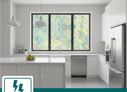 Isolierende und sonnenbeständige statische Fensterfolie HR++ – Blendschutz – Schimmernder Regenbogeneffekt 