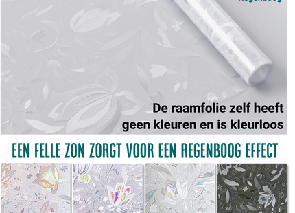 Isolierende und sonnenbeständige statische Fensterfolie HR++ – Blendschutz – Blumen-Regenbogen-Effekt 
