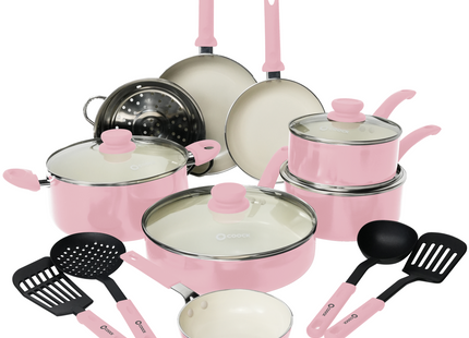 COOCK – 19-teiliges Pfannenset – Rosa/Weiß