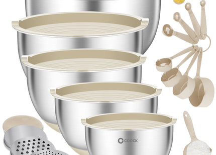 16-teiliges Rührschüssel-Set mit Reibe und Aufbewahrungsdeckeln – Beige