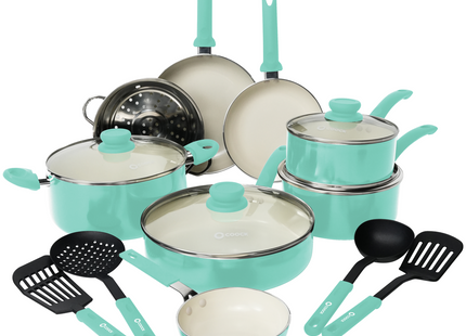 COOCK – 19-teiliges Pfannenset – Türkis/Weiß