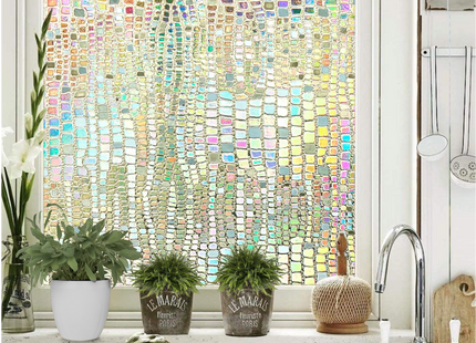 Isolierende und sonnenbeständige statische Fensterfolie HR++ – Blendschutz – Schimmernder Regenbogeneffekt 