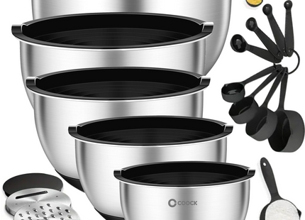 16-teiliges Rührschüssel-Set mit Reibe und Aufbewahrungsdeckeln – Schwarz
