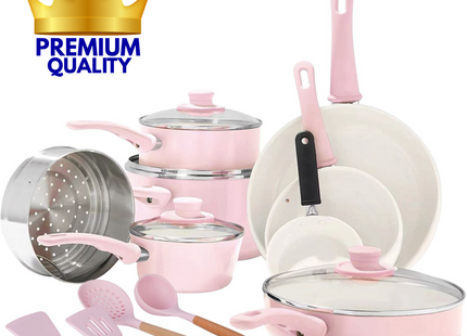 COOCK – 19-teiliges Pfannenset – Rosa/Weiß