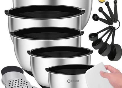 16-Piece Mixing Bowl Set with Grater and Storage Lids - Black