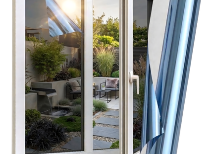 Isolierende und sonnenbeständige HR+ Fensterfolie mit Spiegeleffekt – Blau