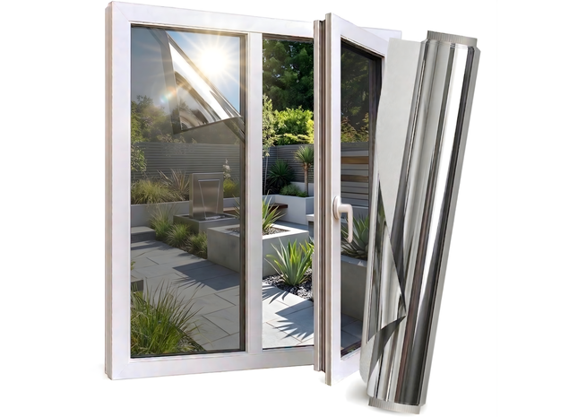 Isolierende und sonnenbeständige HR+ Fensterfolie mit Spiegeleffekt – Silber