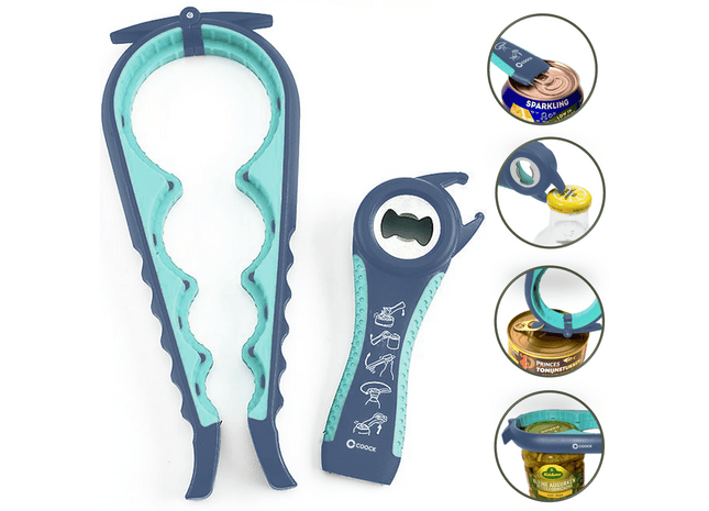 Allzwecköffner – Multifunktionsöffner – 7-in-1-Glasöffner – Küchenhelfer – Flaschenöffner – XL-Hilfe für Senioren – Blau