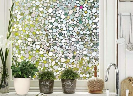 Isolierende und sonnenbeständige statische Fensterfolie HR++ - Blendschutz - Kieselstruktur 