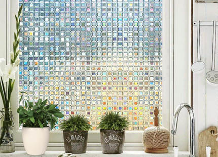 Isolierende und sonnenbeständige statische Fensterfolie HR++ – Blendschutz – Mosaik-Regenbogeneffekt – 60 x 200 cm 