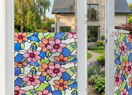 Isolierende und sonnenbeständige statische Fensterfolie HR++ – Blendschutz – Blumenmuster 