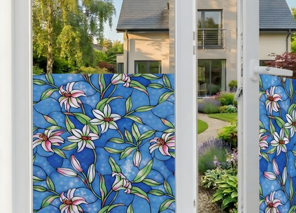 Isolierende und sonnenbeständige statische Fensterfolie HR++ - Blendschutz - Buntglas-Orchidee 