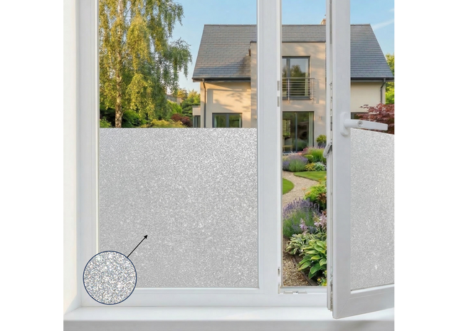 Isolierende und sonnenbeständige statische Fensterfolie HR++ – Blendschutz – Glitzer 