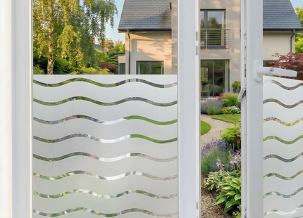 Isolierende und sonnenbeständige statische Fensterfolie HR++ - Blendschutz - Wellen 
