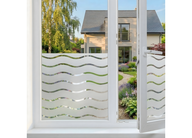 Isolierende und sonnenbeständige statische Fensterfolie HR++ - Blendschutz - Wellen 