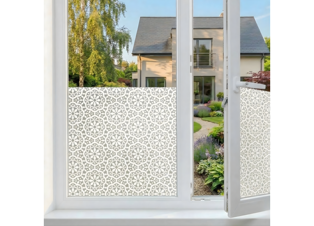 Isolierende und sonnenbeständige statische Fensterfolie HR++ – Blendschutz – Rand 