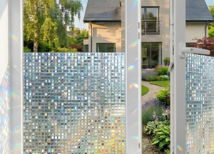 Isolierende und sonnenbeständige statische Fensterfolie HR++ – Blendschutz – Mosaik-Regenbogeneffekt – 60 x 200 cm 