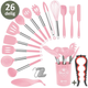 26-teiliges XL-Küchenutensilien-Set mit Halter – Rosa