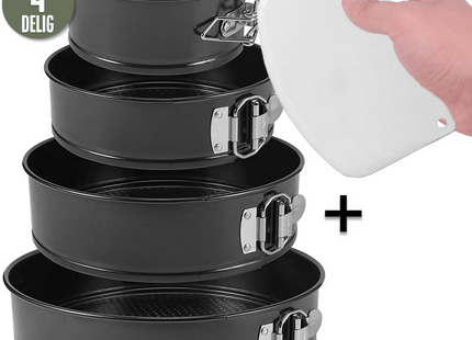 4-teiliges Set runder Springformen – Runde Backform – Kuchenform – Antihaft-Backform – Größen 12 bis 28 cm – inkl. Teigschaber