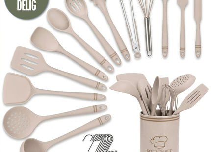 26-Piece XL Kitchen Utensil Set with Holder - Pink